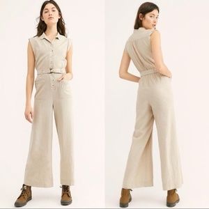NWT Free People Hot Shot Jumpsuit Oatmeal Natural Line Size M